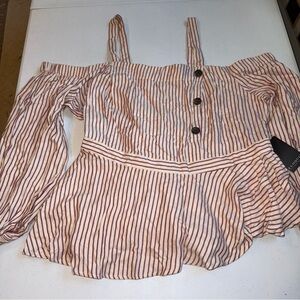 Eloquii Red Whit Stripes Long Sleeve Blouse Size 18 Peasant NWT Elastic Waist